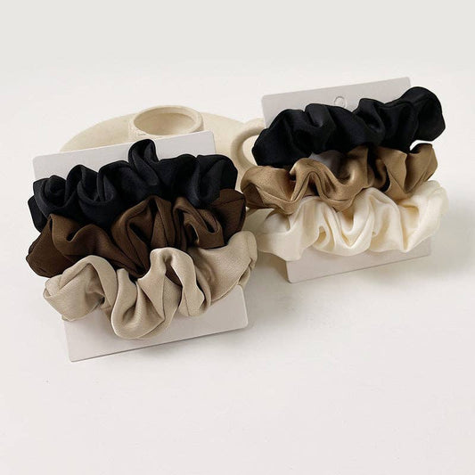 ✨ The Aurrina Luxe Satin Scrunchies Set – Soft Beige Elegance (3PCS)