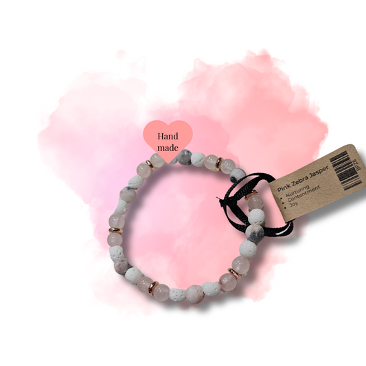 Joyful Love Aroma Bracelet – Pink Zebra Jasper, Rose Quartz & Lava Stone