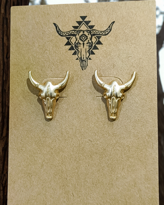 🤎 Bull Skull Studs: Gold Matte