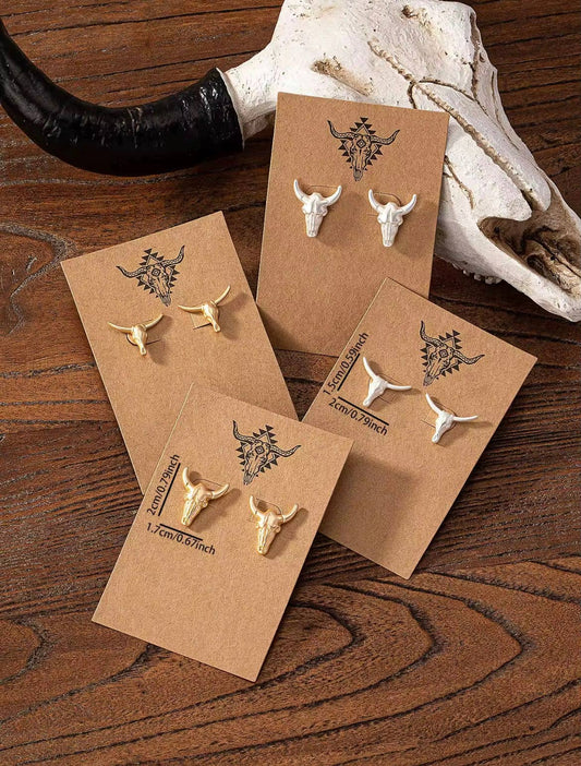 🤎 Bull Skull Studs: Gold Matte